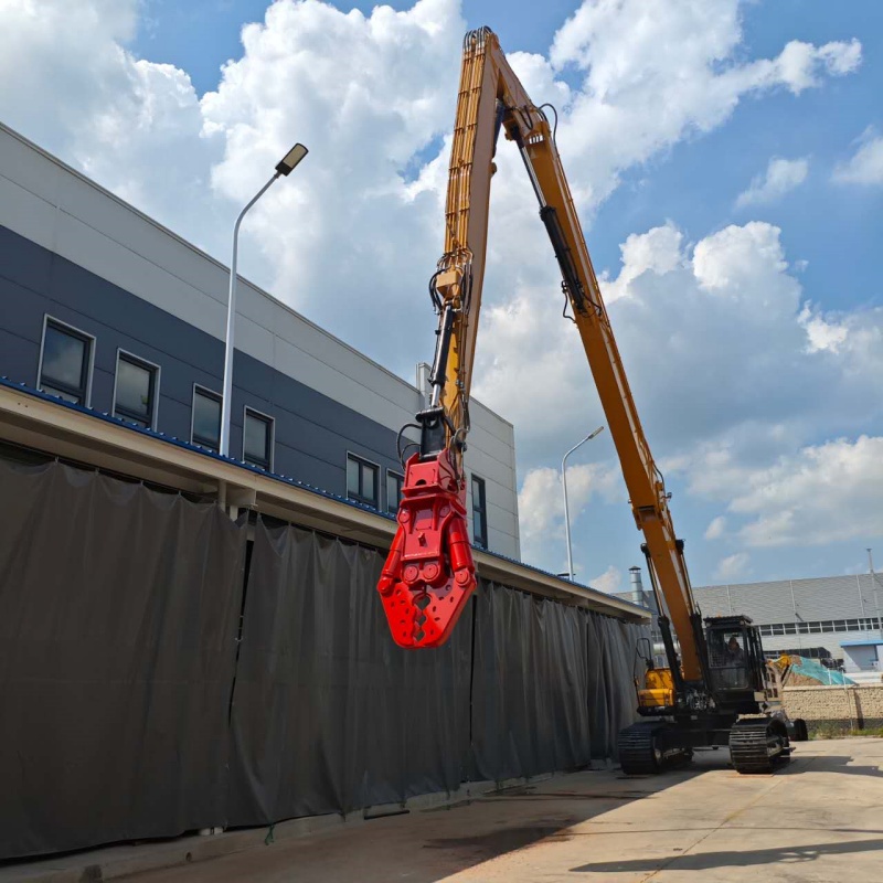 What is the function of the high-reach demolition arm on an excavator?